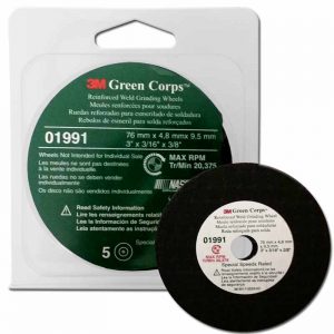 3M 01991<br>3Mโข Green Corpsโข Reinforced Weld Grinding Wheel, 01991, 3" x 3/16" x 3/8"